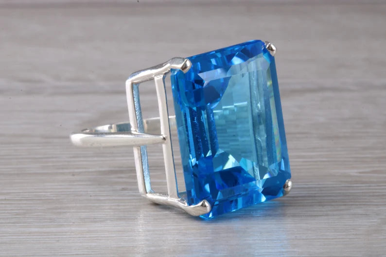 Radiant Blue Topaz Statement Ring in Sterling Silver