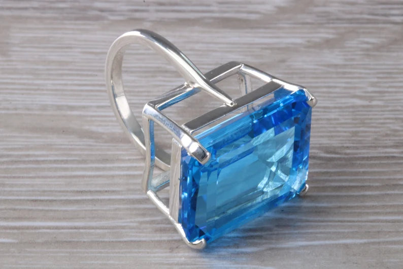 Radiant Blue Topaz Statement Ring in Sterling Silver