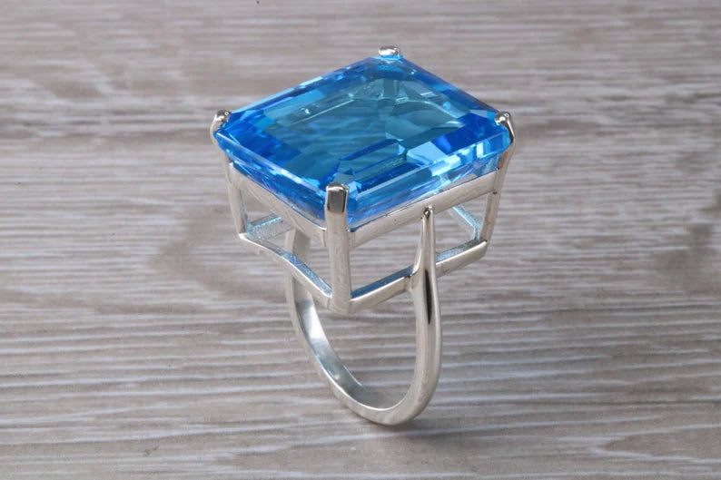 Radiant Blue Topaz Statement Ring in Sterling Silver