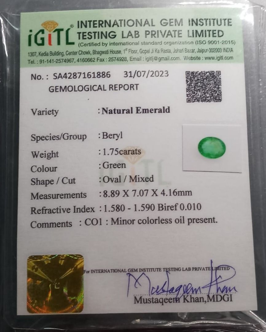 Natural Certified Emerald EM137 1.75cts