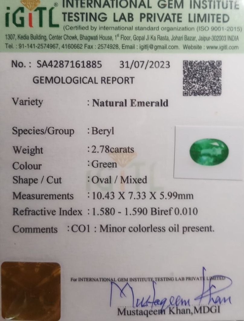 INSTOCK923-11-EM215-2///2.78cts Natural Emerald Available for setting. Direct source - Reasonable setting charges. Any designs Hand Made with Skilled Craftman.