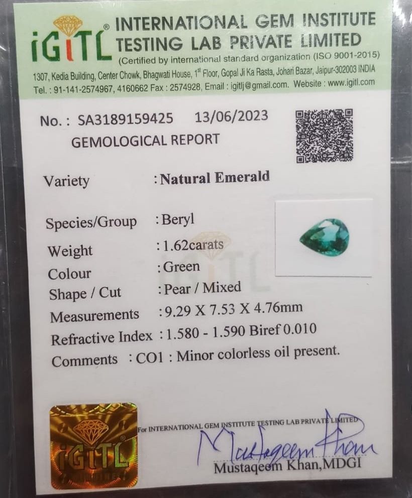 Natural Certified Emerald EM98 1.62cts