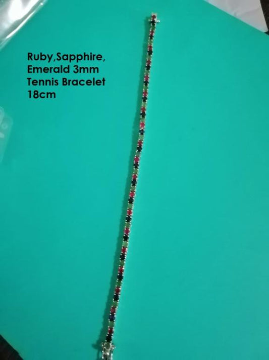 3mm Authentic Emerald-Ruby-Sapphire Trilogy Tennis Bracelet