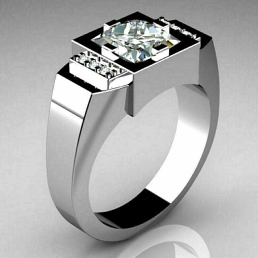 Modern Square-Cut Diamond Men's Ring