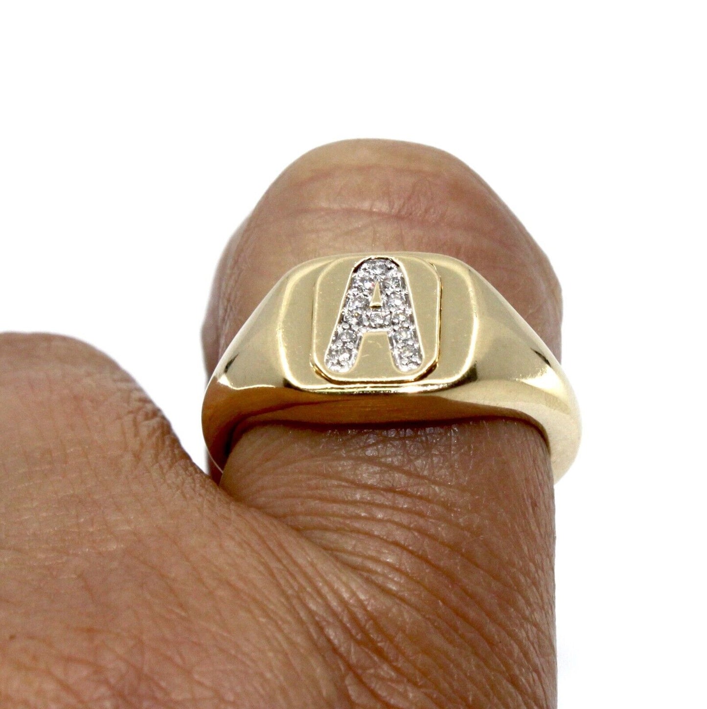 Gold Signet Ring with Diamond "A" Initial