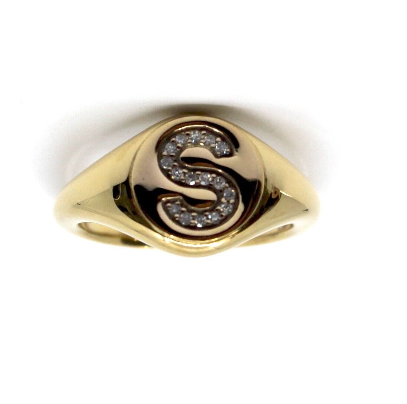 Personalized Initial: Diamond-Studded "S" Signet Ring in 14K Gold