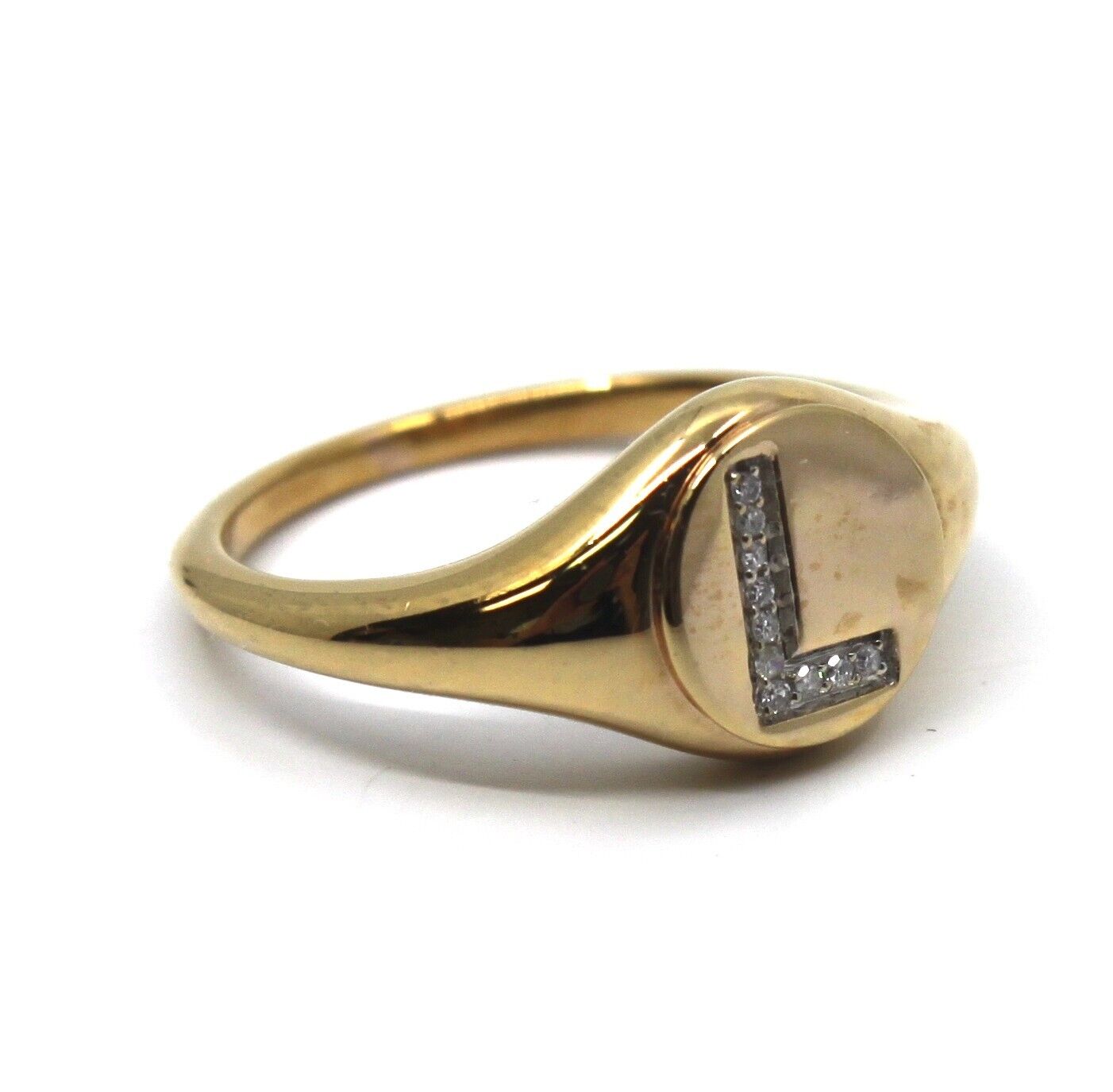 Gold Signet Ring with Diamond "L" Initial