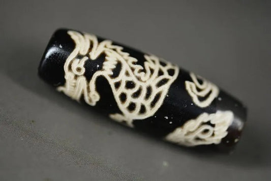 Collectible Tibetan Old Agate DZi *Dragon* Bead Pendant 40mm K86