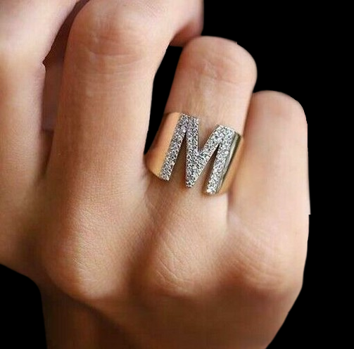 Modern Initial "M" Diamond Ring