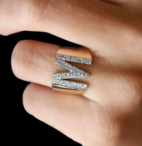 Modern Initial "M" Diamond Ring