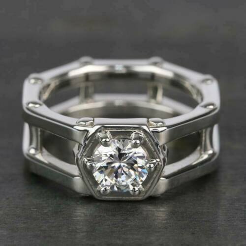 Hexagonal Solitaire Diamond Ring